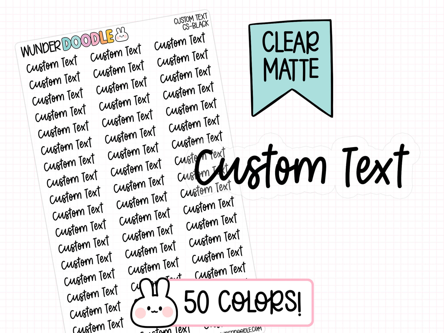 Custom Text Planner Stickers | CLEAR MATTE | Font CS