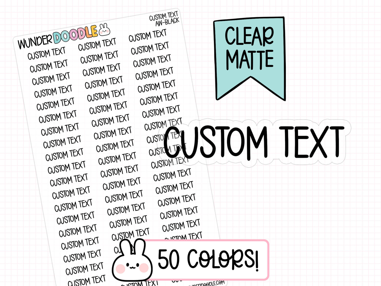 Custom Text Planner Stickers | CLEAR MATTE | Font AW