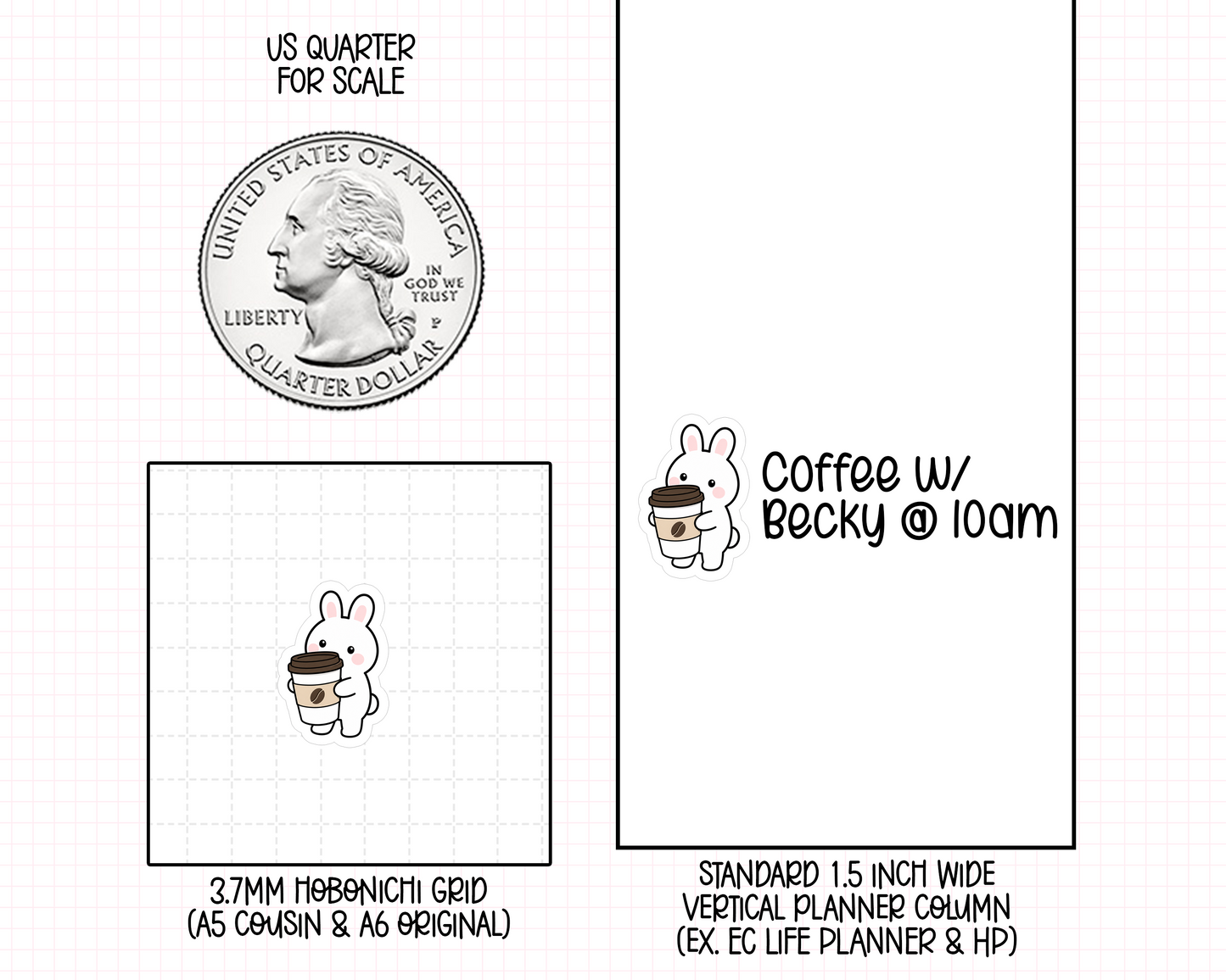 Doodle Bunny with Giant Coffee Planner Stickers | IC-195