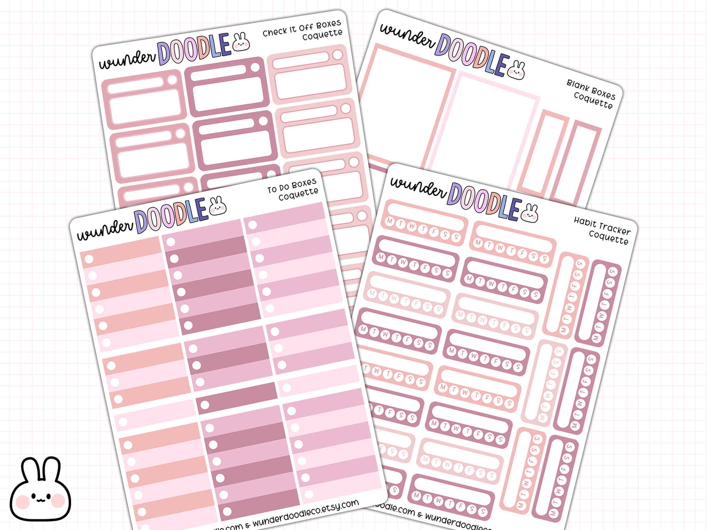 Coquette Planner Stickers | full boxes, half boxes, habit trackers & to do's