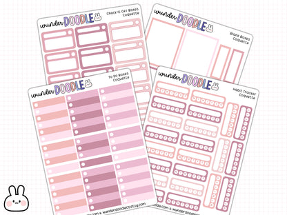 Coquette Planner Stickers | full boxes, half boxes, habit trackers & to do's