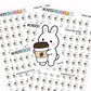 Doodle Bunny with Giant Coffee Planner Stickers | IC-195