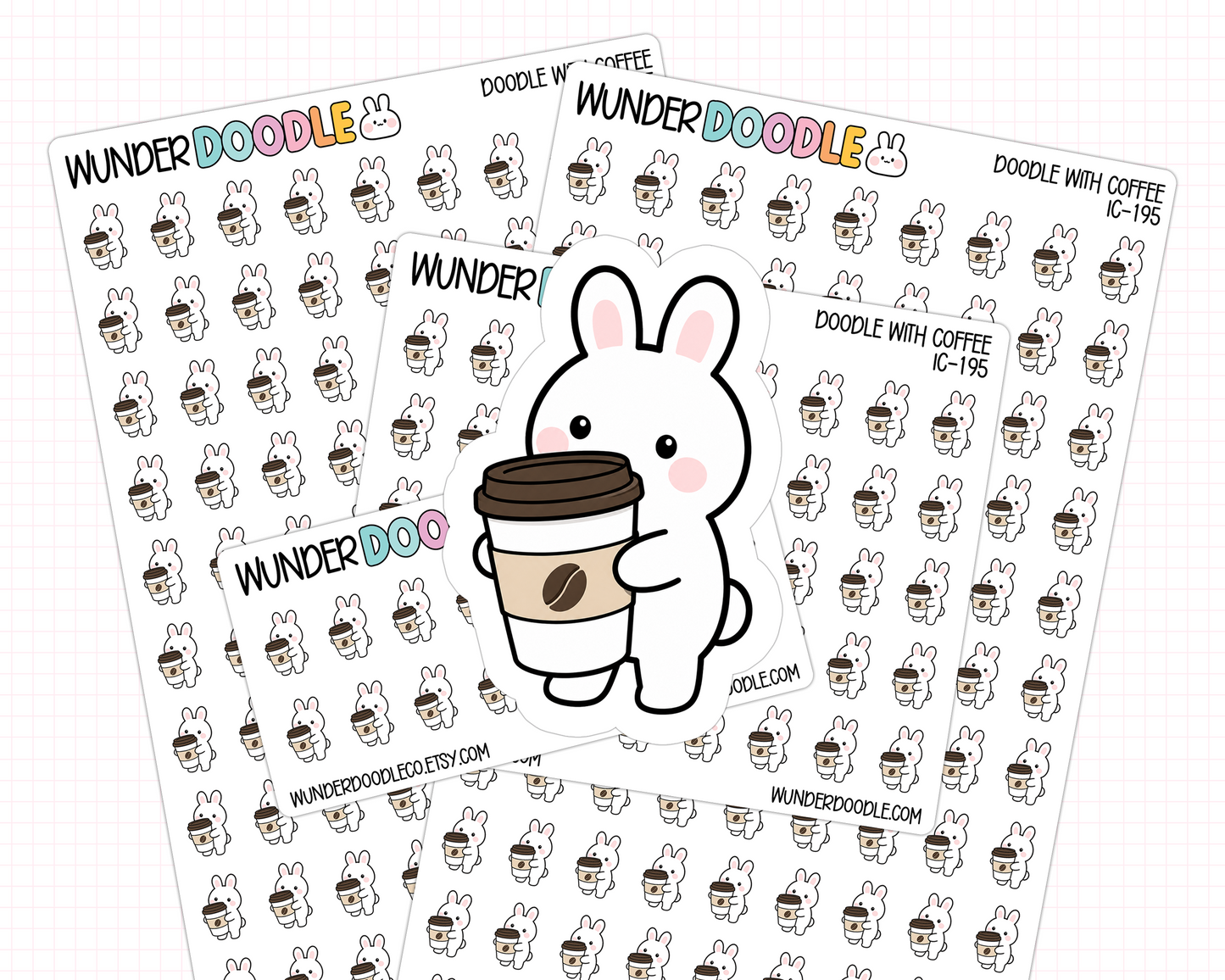 Doodle Bunny with Giant Coffee Planner Stickers | IC-195