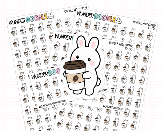 Doodle Bunny with Giant Coffee Planner Stickers | IC-195