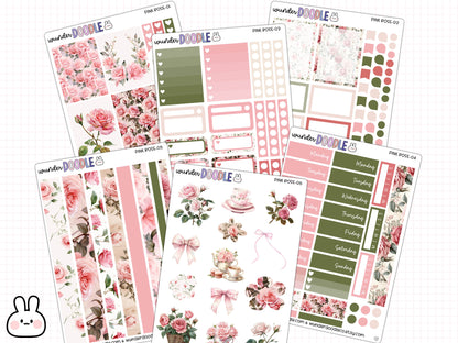 Pink Rose Decorative Planner Stickers | weekly planner kit