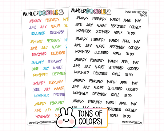 Months of the Year Planner Stickers | AW-36