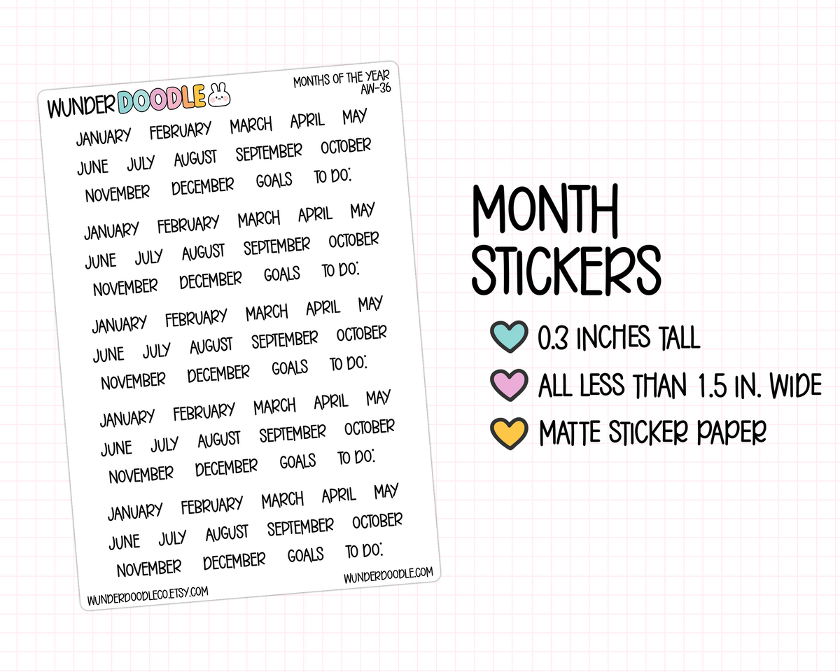 Months of the Year Planner Stickers | AW-36