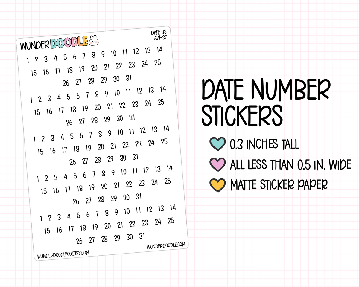 Date Number Planner Stickers | AW-37