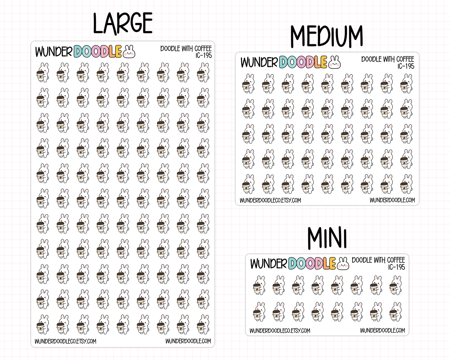 Doodle Bunny with Giant Coffee Planner Stickers | IC-195
