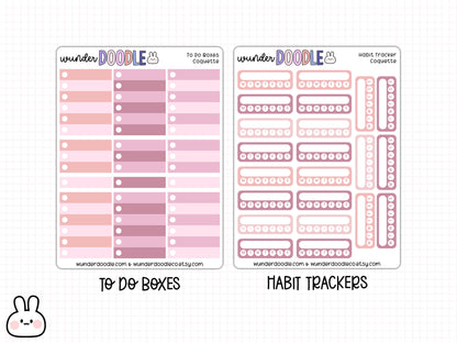 Coquette Planner Stickers | full boxes, half boxes, habit trackers & to do's