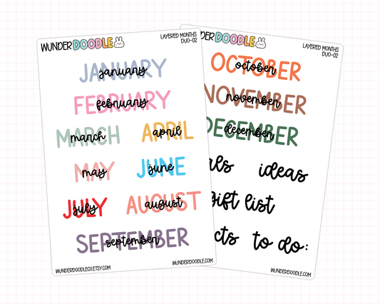 Layered Months Planner Stickers | DUO-02