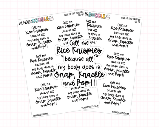 Call Me Rice Krispies Stickers | QS-07