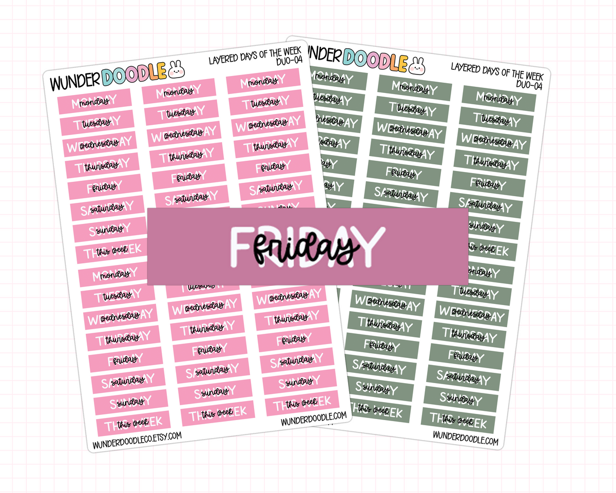 Layered Days of the Week Planner Stickers | DUO-04