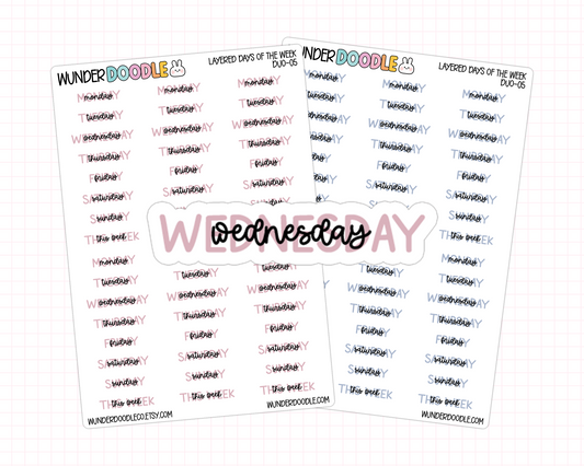 Layered Days of the Week Planner Stickers | DUO-05