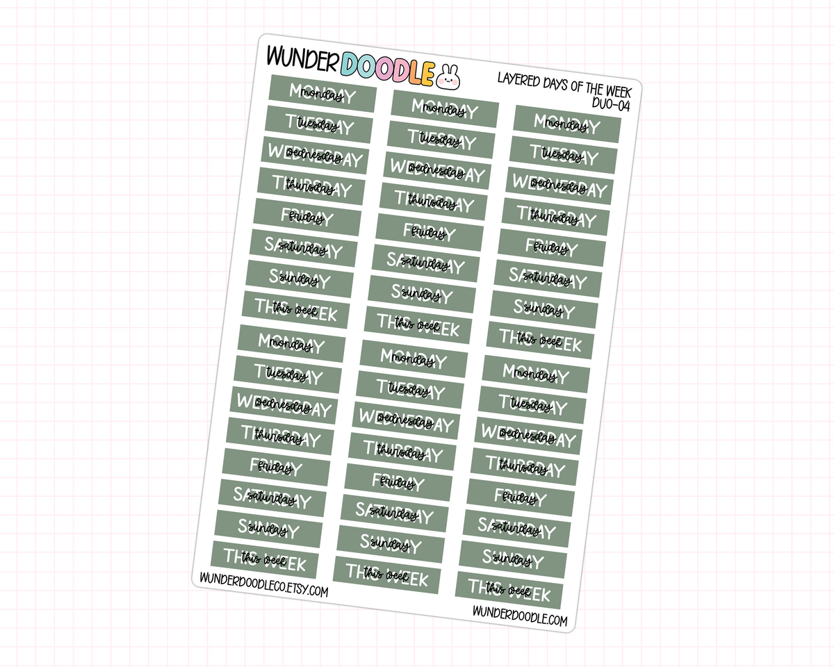 Layered Days of the Week Planner Stickers | DUO-04
