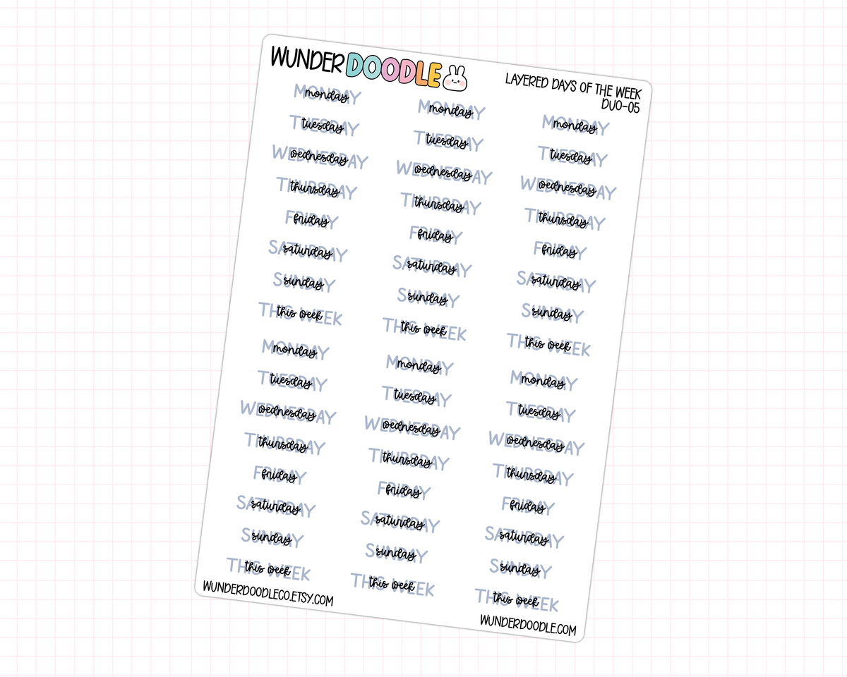 Layered Days of the Week Planner Stickers | DUO-05