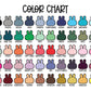 The image is a color chart that displays a variety of different colored bunny shapes, each representing a different color.