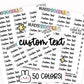 custom text planner stickers, custom planner stickers, custom script stickers, script stickers