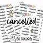cancelled planner stickers, cancelled stickers, functional stickers, appointment stickers, cancelled plans stickers, planning stickers, weekly planner