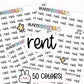 rent planner stickers, rent stickers, bill stickers, rent payment stickers, bill due stickers