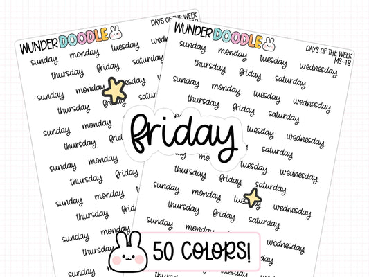 days of the week stickers, week stickers, day label stickers, planner stickers, functional stickers