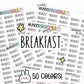 breakfast planner stickers, breakfast stickers, meal tracker stickers, meal log stickers, food log stickers