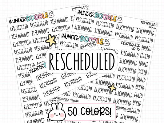 rescheduled stickers, rescheduled planner stickers, sticker sheet, event stickers, cancelled stickers, functional stickers