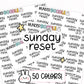 sunday reset planner stickers, planner labels, sticker sheets, planning stickers