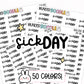 sick day planner stickers, sick day stickers, PTO stickers, sticker sheet, functional stickers, text stickers, script stickers, work stickers