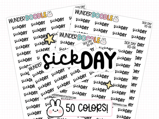 sick day planner stickers, sick day stickers, PTO stickers, sticker sheet, functional stickers, text stickers, script stickers, work stickers
