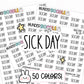 sick day planner stickers, sick day stickers, work stickers, school stickers