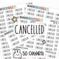 cancelled stickers, cancelled planner stickers, cancelled plans stickers, event stickers, functional stickers