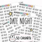 date night stickers, date night planner stickers, weekly planner stickers, functional stickers