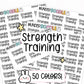 strength training stickers, training planner stickers, gym stickers, gym planner stickers