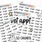 vet appointment planner stickers, vet appt stickers, pet care stickers, pet planner stickers, pet planner, functional stickers, script stickers, custom color planner stickers