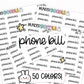 phone bill stickers, bill planner stickers, bill tracker stickers, functional planner stickers, budget stickers