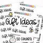 gift ideas planner stickers, gift planner stickers, list stickers, header stickers