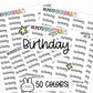 birthday stickers, birthday planner stickers, functional stickers, script stickers