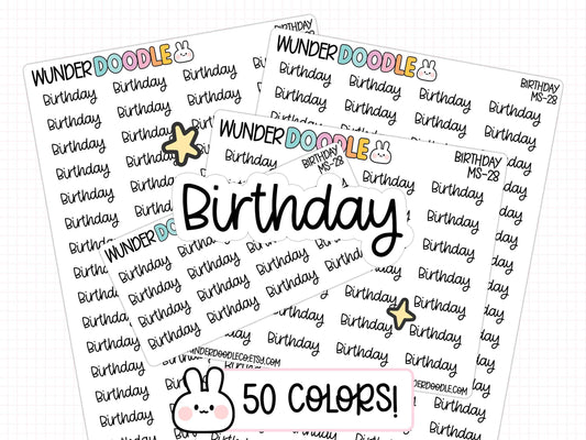 birthday stickers, birthday planner stickers, functional stickers, script stickers